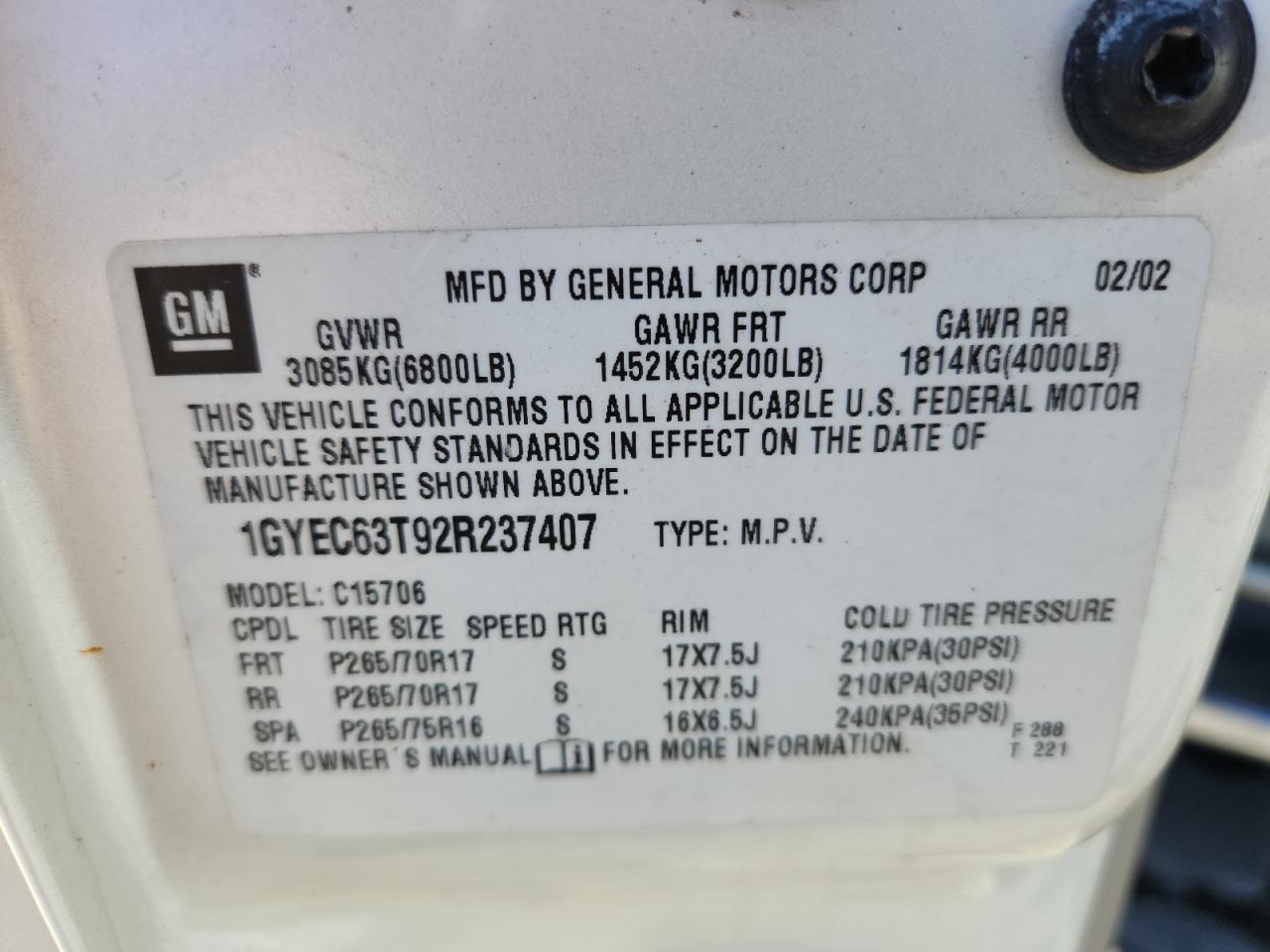 Lot #3284381040 2002 CADILLAC ESCALADE L