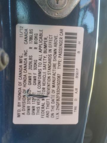 2013 HONDA CIVIC EXL - 2HGFB2F93DH502087