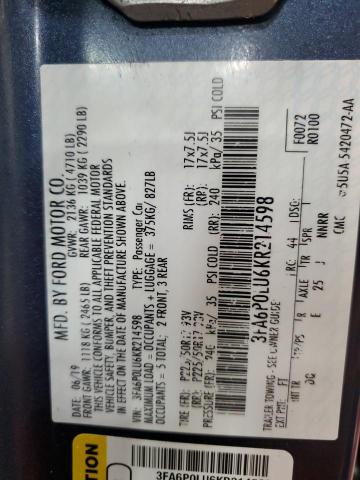 2019 FORD FUSION SE - 3FA6P0LU6KR214598