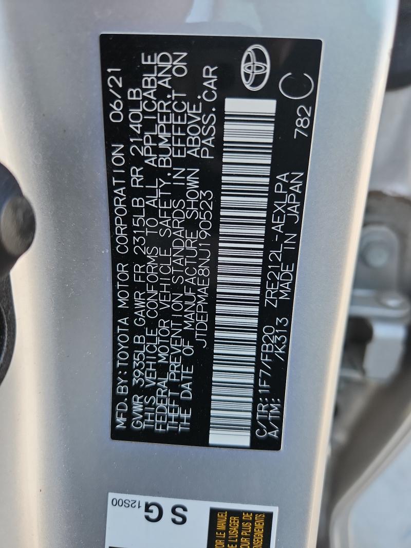 2022 TOYOTA COROLLA LE #3297199393