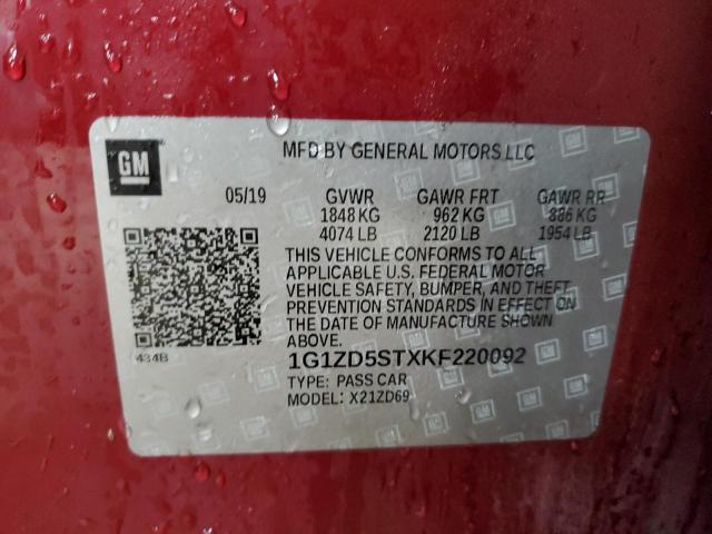 2019 CHEVROLET MALIBU LT - 1G1ZD5STXKF220092