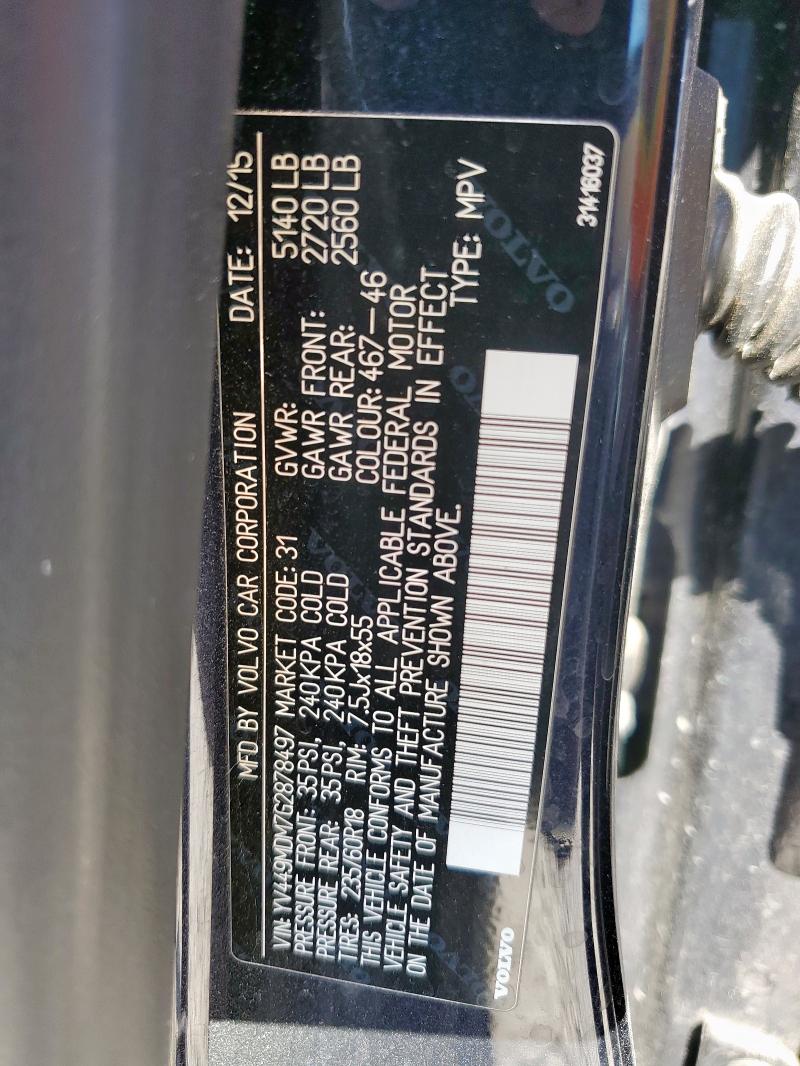 2016 VOLVO XC60 T6 PL YV449MDM7G2878497