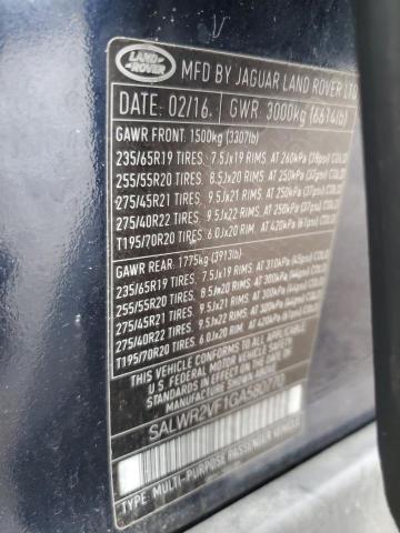 2016 LAND ROVER RANGE ROVE #3282450287