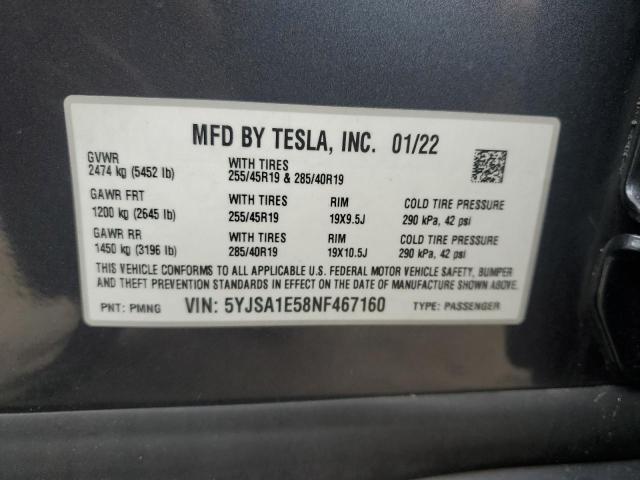 2022 TESLA MODEL S 5YJSA1E58NF467160