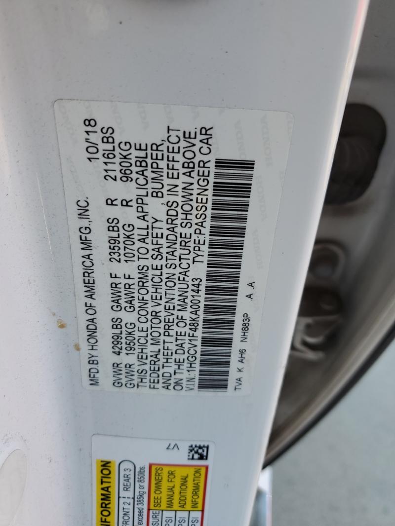 2019 HONDA ACCORD EX - 1HGCV1F48KA001443