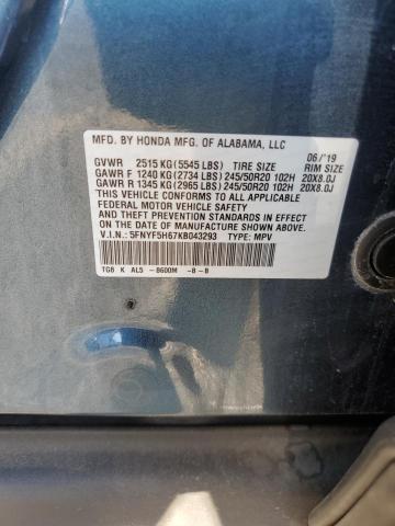 2019 HONDA PILOT TOURING 5FNYF5H67KB043293