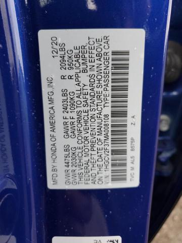 2021 HONDA ACCORD SPO #3309570567