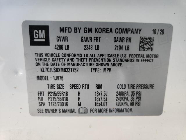 2021 CHEVROLET TRAX 1LT - KL7CJLSBXMB331752