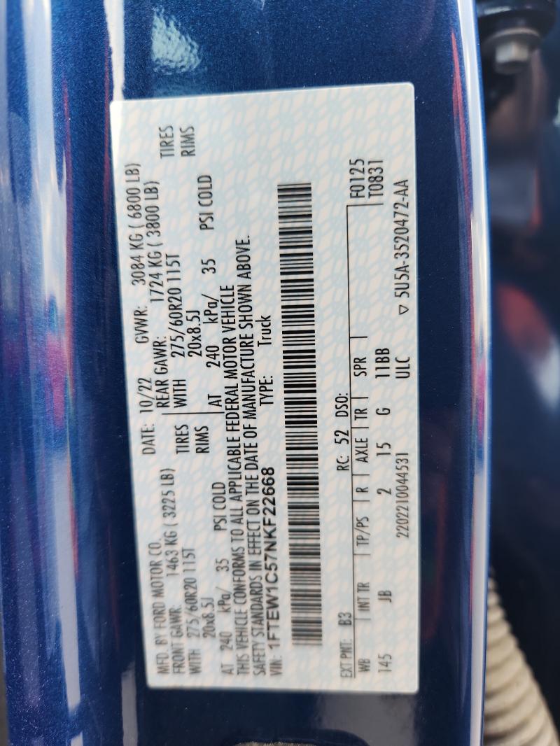 2022 FORD F150 SUPER - 1FTEW1C57NKF22668