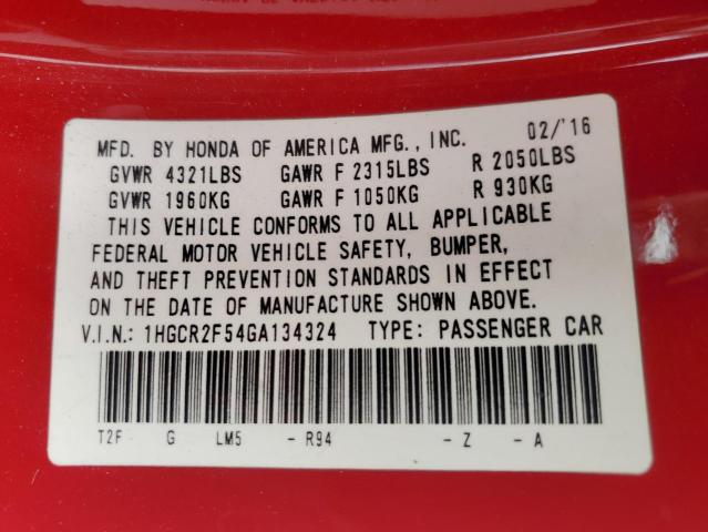 2016 HONDA ACCORD SPORT - 1HGCR2F54GA134324