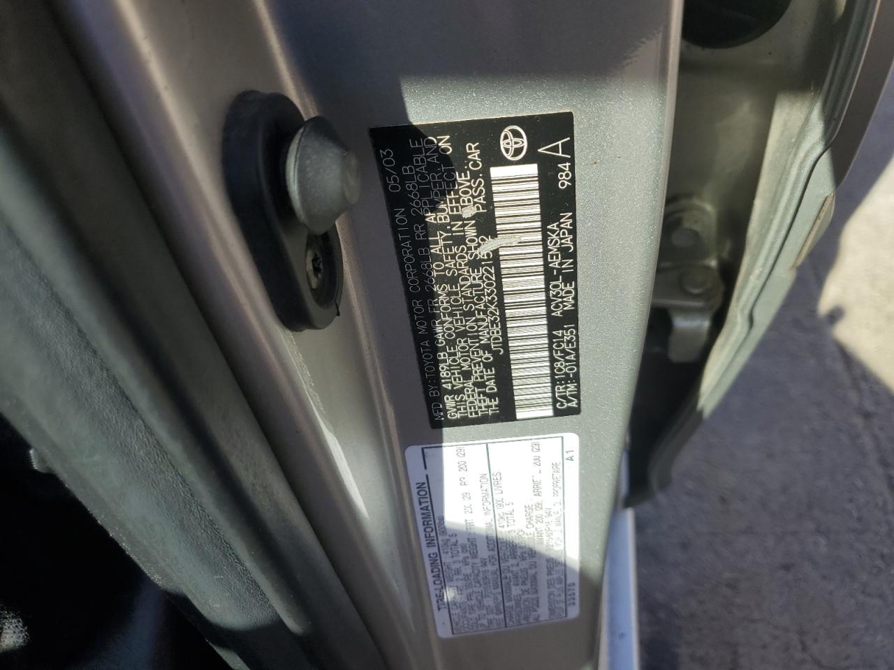 Lot #3278579957 2003 TOYOTA CAMRY LE