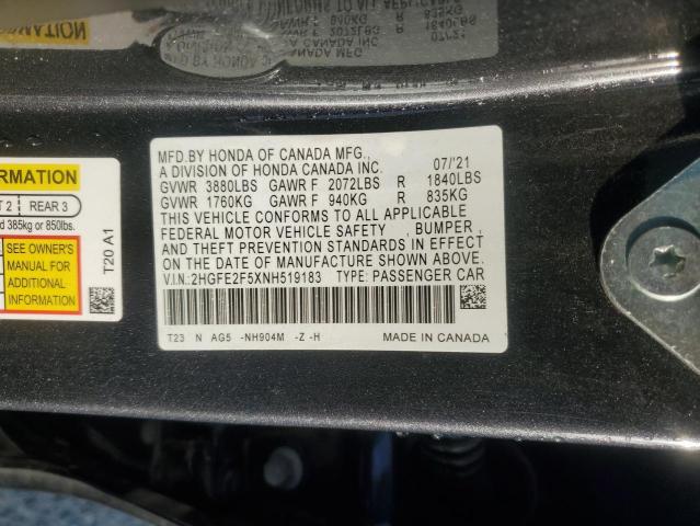 2022 HONDA CIVIC SPOR - 2HGFE2F5XNH519183