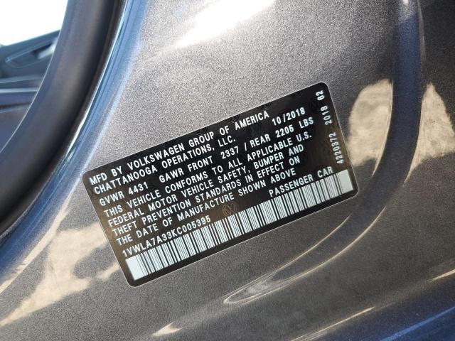 2019 VOLKSWAGEN PASSAT WOL 1VWLA7A33KC005395