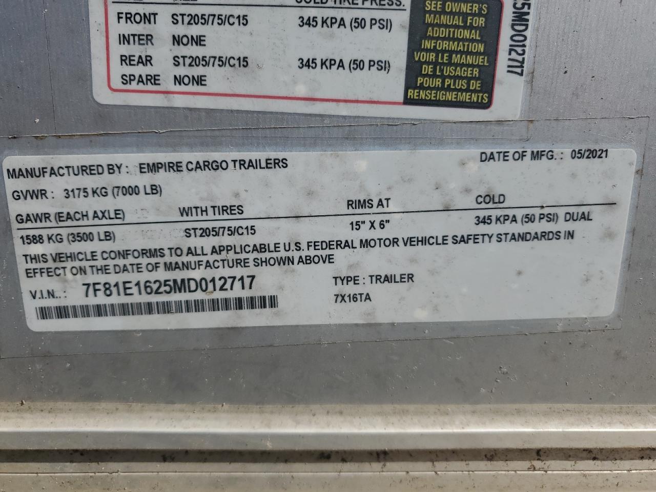 Lot #3297866773 2021 EMPIRE UNKNOWN