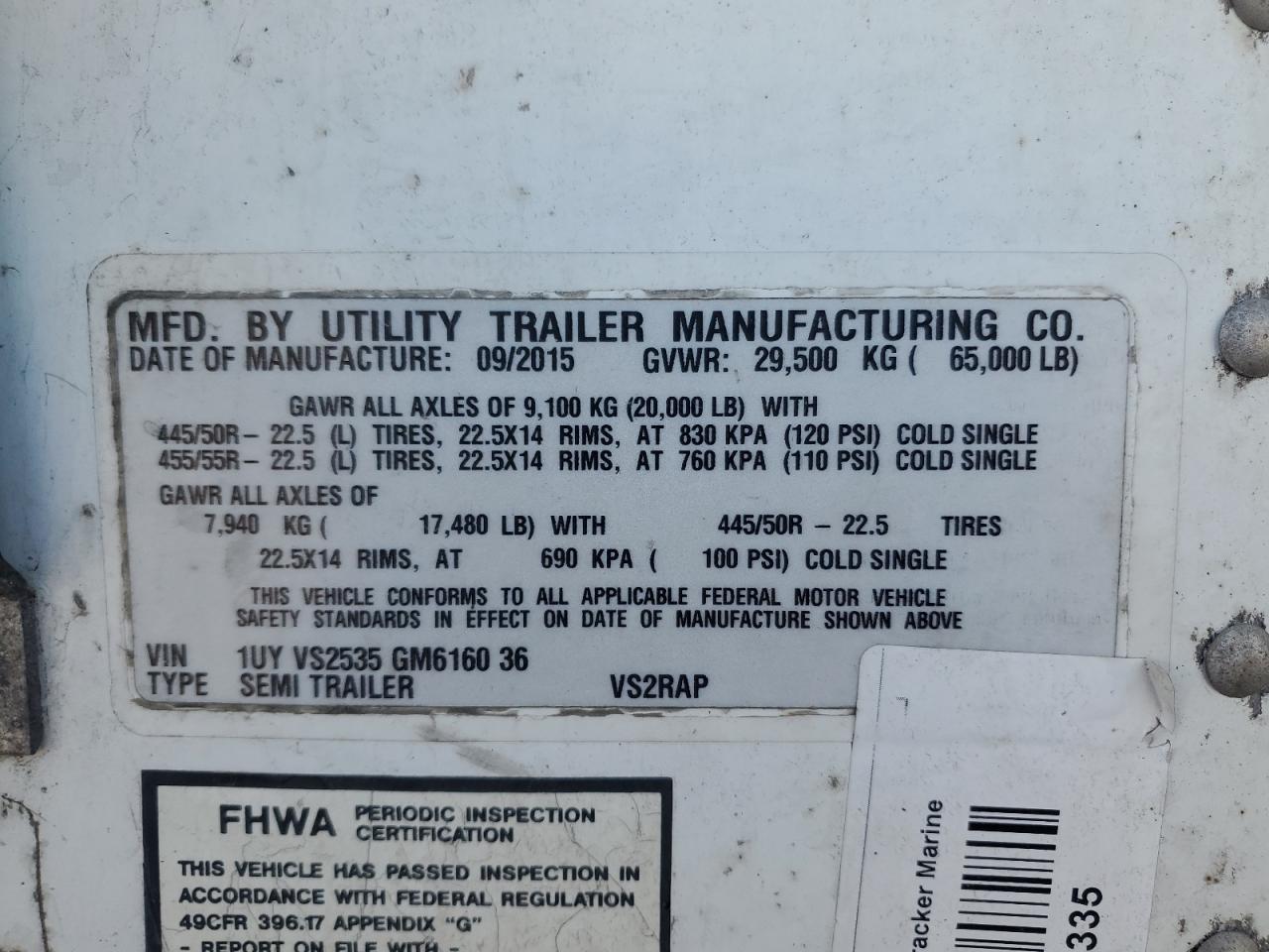 Lot #3317780070 2016 UTILITY VS2RA