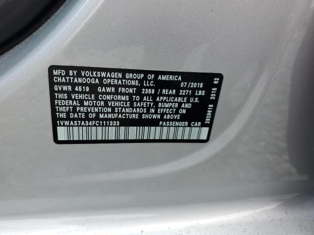 2015 VOLKSWAGEN PASSAT S 1VWAS7A34FC111333