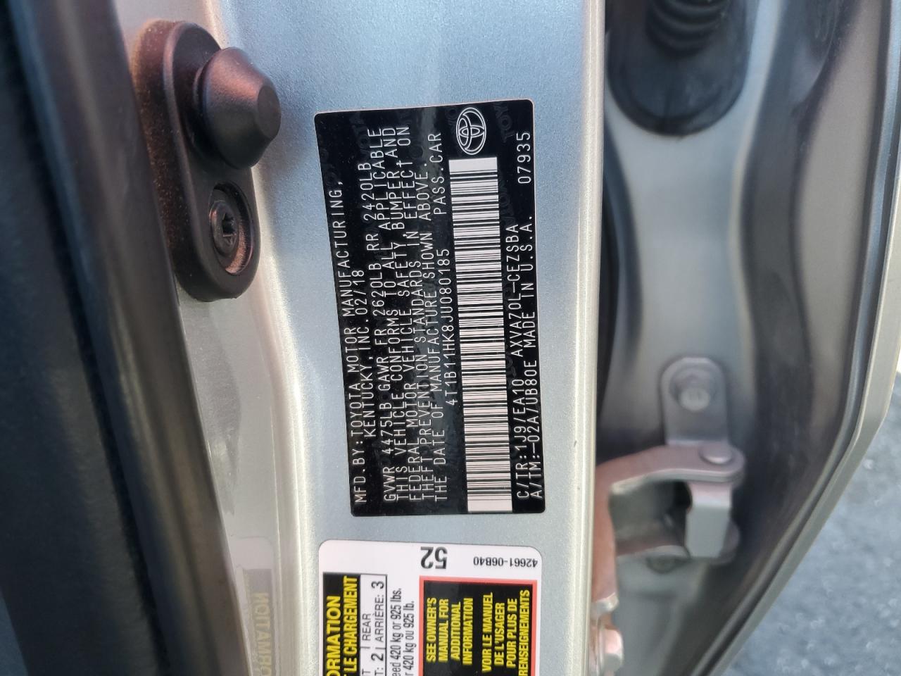 Lot #3302929670 2018 TOYOTA CAMRY L