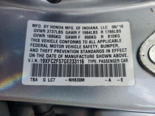 2016 HONDA CIVIC - 19XFC2F57GE233116