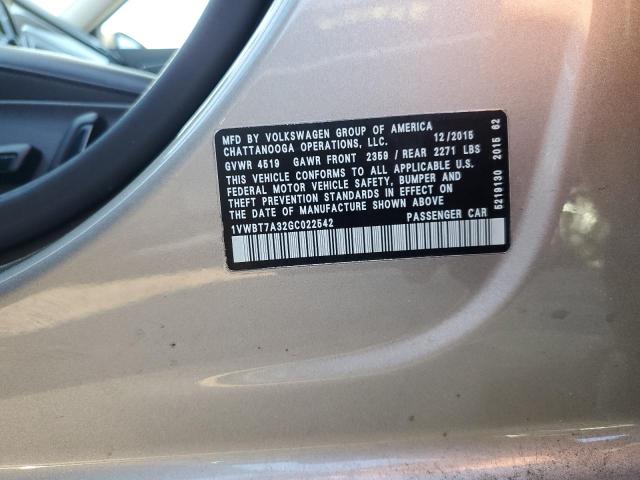2016 VOLKSWAGEN PASSAT SE 1VWBT7A32GC022542