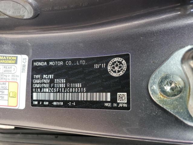 2018 HONDA CLARITY JHMZC5F1XJC800315