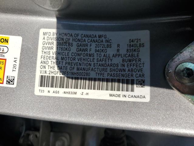 2022 HONDA CIVIC SPOR 2HGFE2F51NH500280