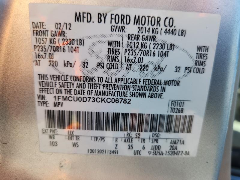 2012 FORD ESCAPE XLT - 1FMCU0D73CKC06782