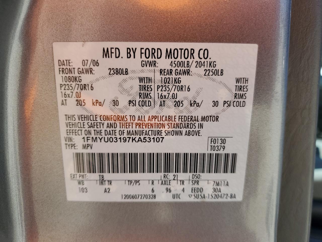 Lot #3302733000 2007 FORD ESCAPE XLT