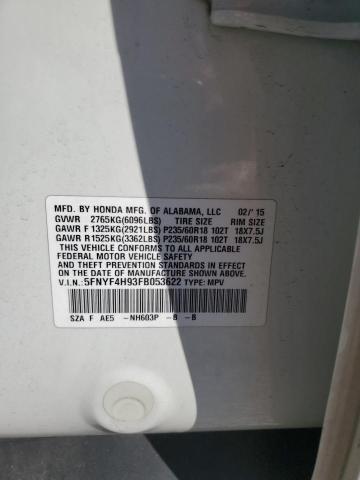 2015 HONDA PILOT TOUR 5FNYF4H93FB053622