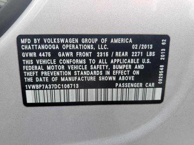 2013 VOLKSWAGEN PASSAT SE - 1VWBP7A37DC106713