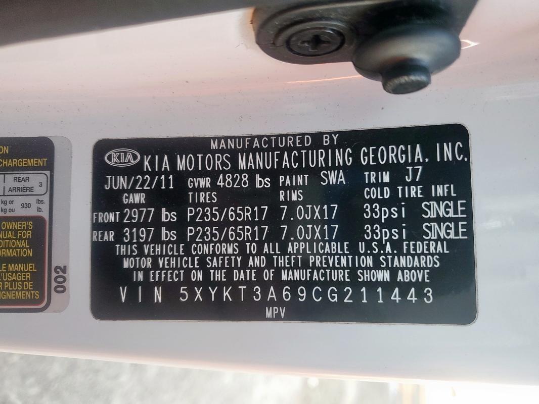 2012 KIA SORENTO BA - 5XYKT3A69CG211443