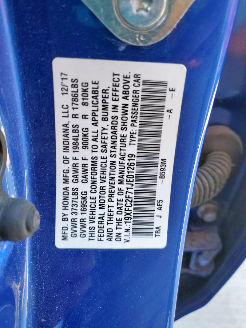 2018 HONDA CIVIC EX 19XFC2F71JE012619