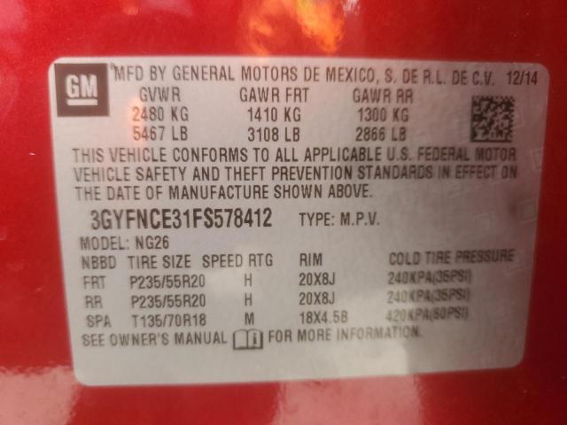 2015 CADILLAC SRX PERFOR 3GYFNCE31FS578412