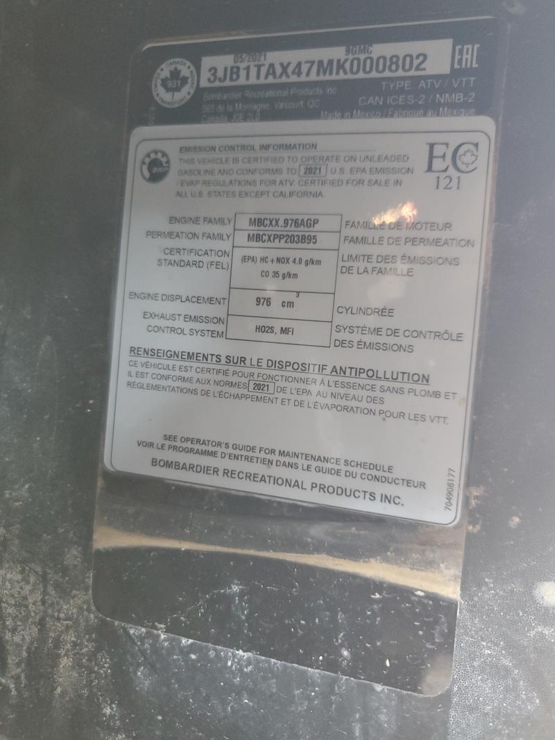 2021 CAN AM MAVERICK SPORT 1000R #3292614590