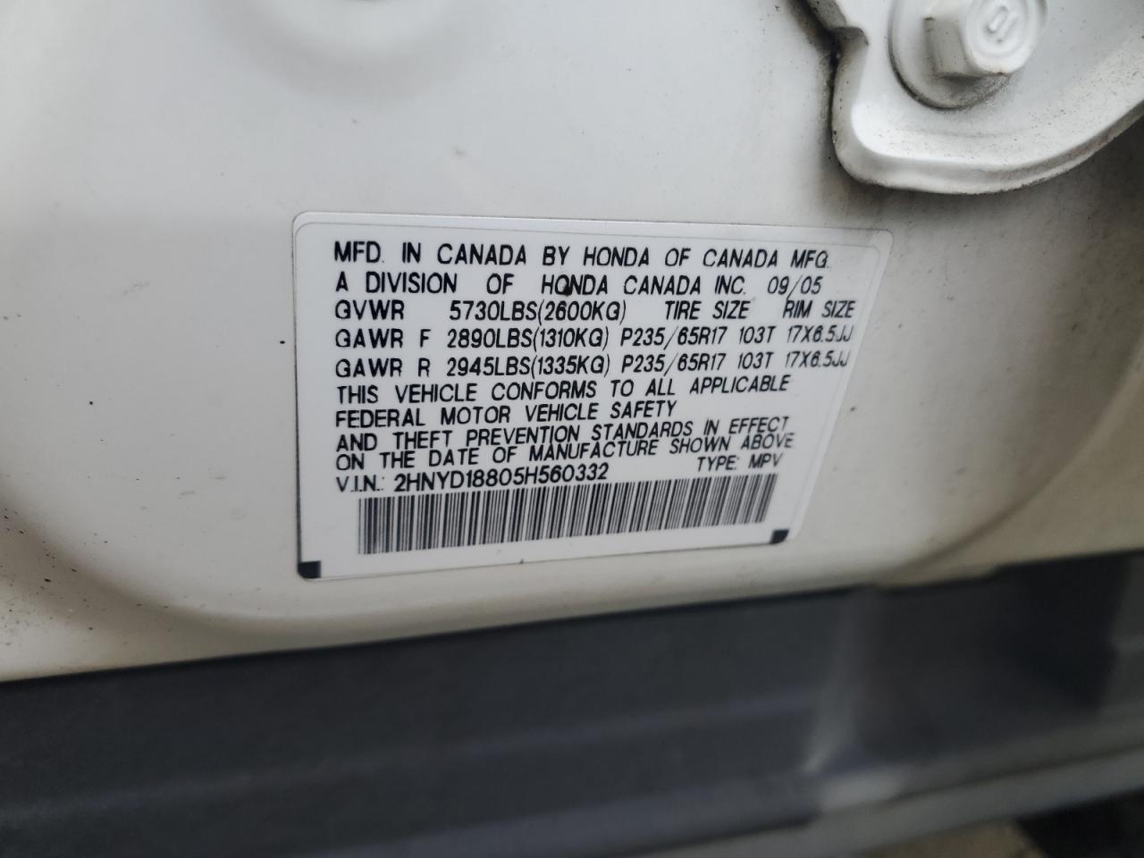 Lot #3309268615 2005 ACURA MDX TOURIN