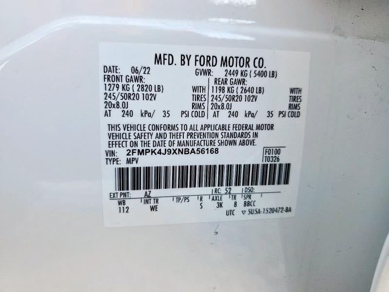 2022 FORD EDGE SEL - 2FMPK4J9XNBA56168