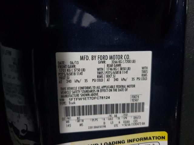 2013 FORD F150 SUPER - 1FTFW1ET7DFC78124