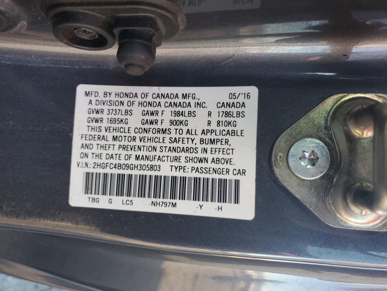 Lot #3312735235 2016 HONDA CIVIC LX