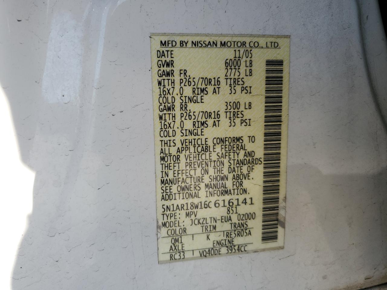 Lot #3283981834 2006 NISSAN PATHFINDER