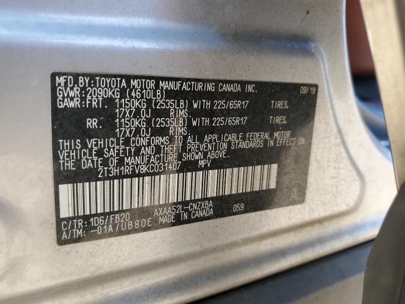 2019 TOYOTA RAV4 LE - 2T3H1RFV8KC031407