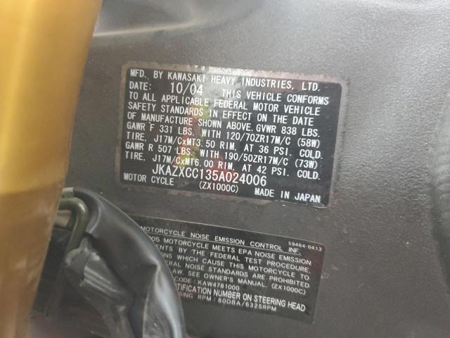 2005 KAWASAKI NINJA ZX 1 JKAZXCC135A024006