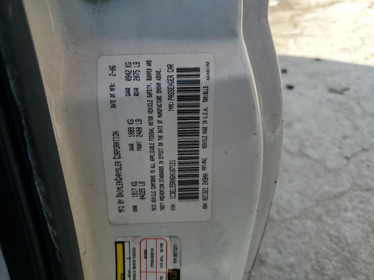 Lot #3266708360 2006 CHRYSLER SEBRING TO