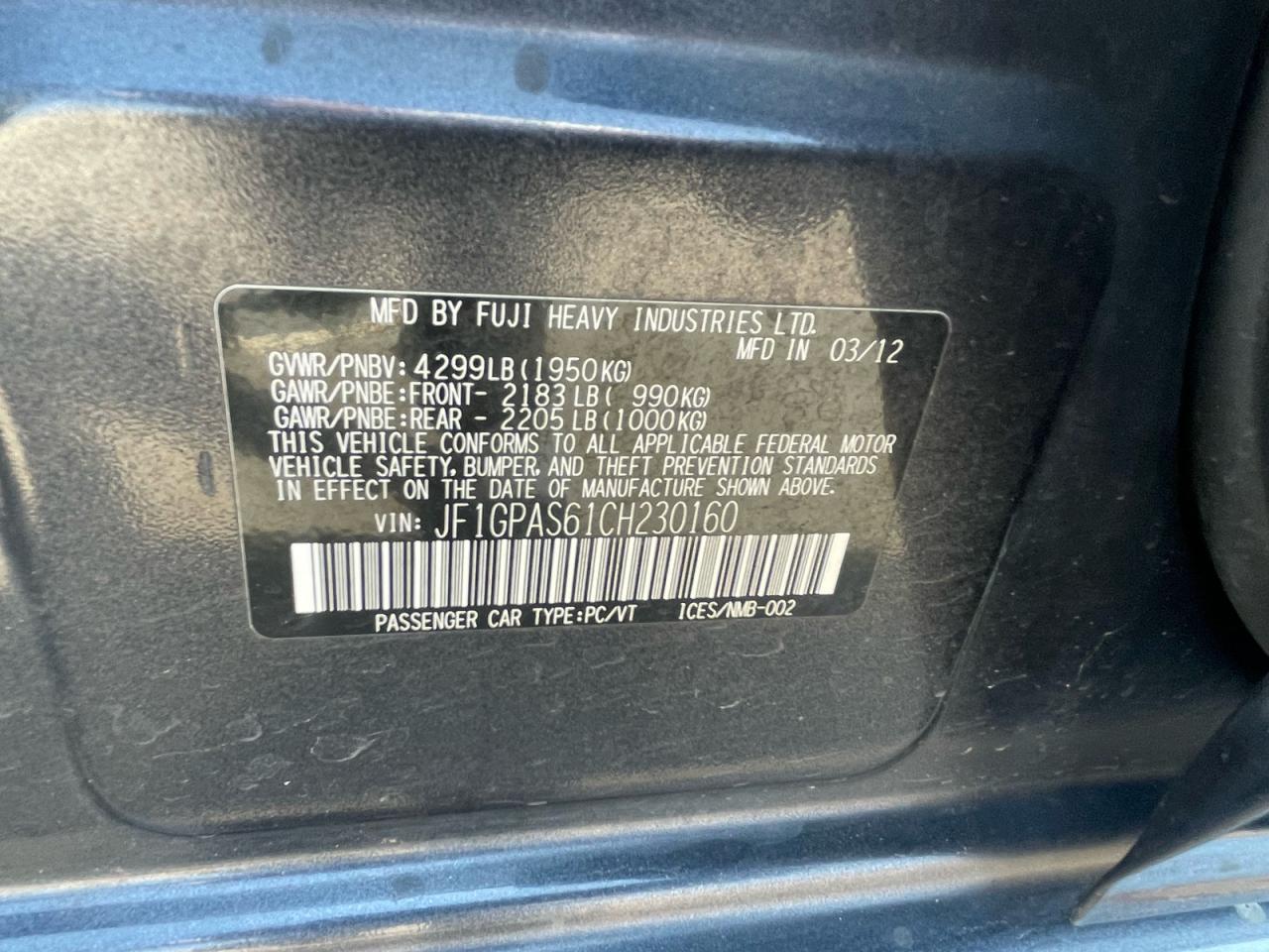 SUBARU IMPREZA SPORT LIMITED