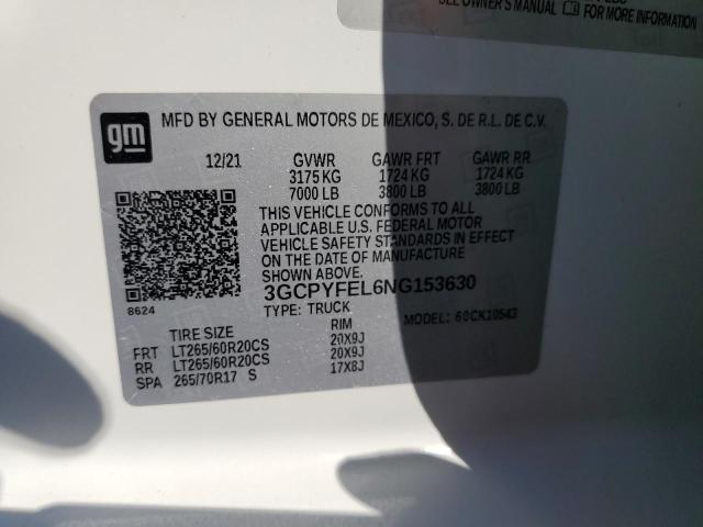 2022 CHEVROLET SILVERADO LTD K1500 LT TRAIL BOSS 3GCPYFEL6NG153630