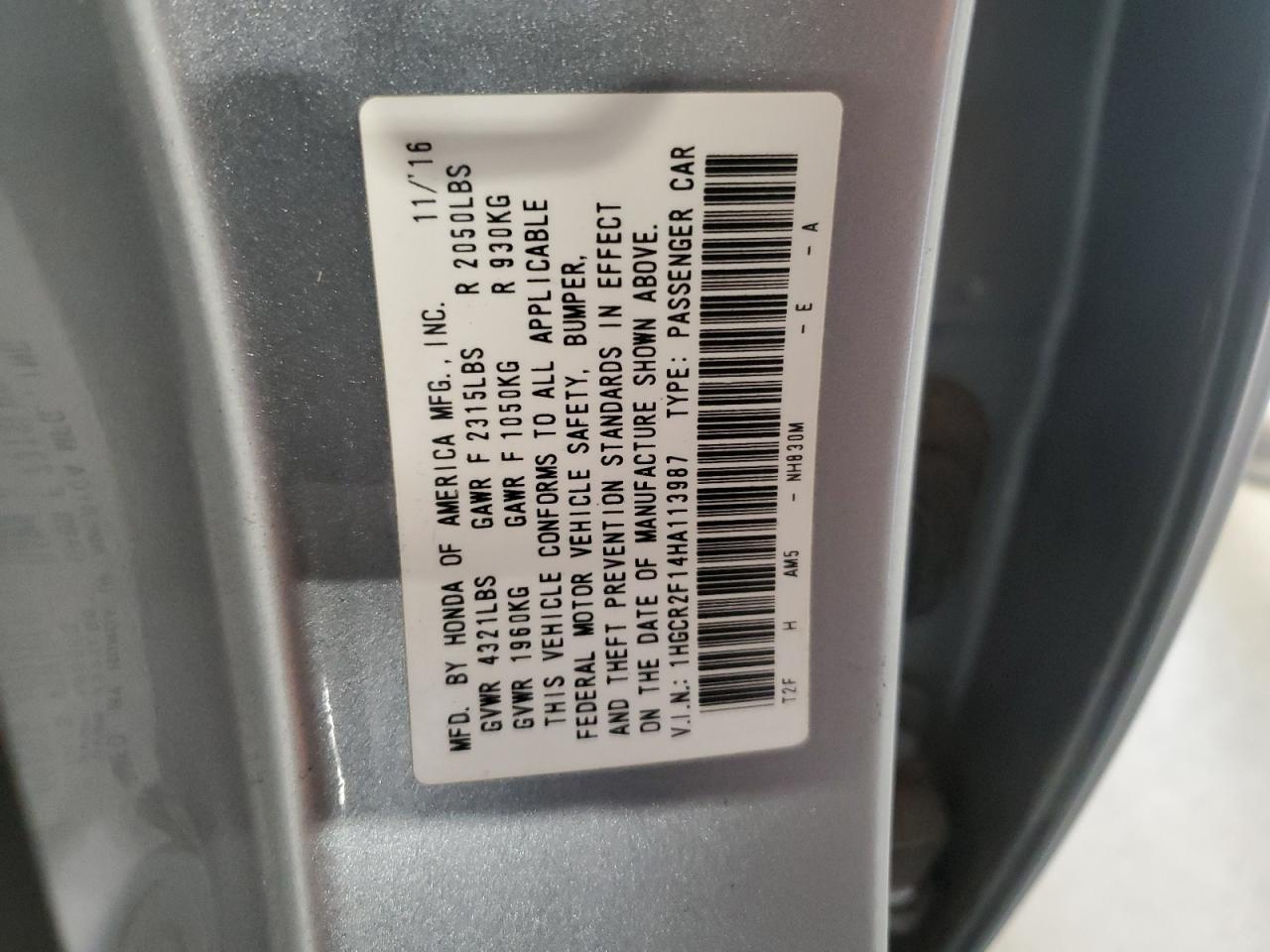 Lot #3302743067 2017 HONDA ACCORD SPO