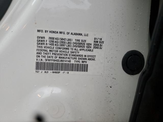 2018 HONDA PILOT ELIT 5FNYF6H02JB014140