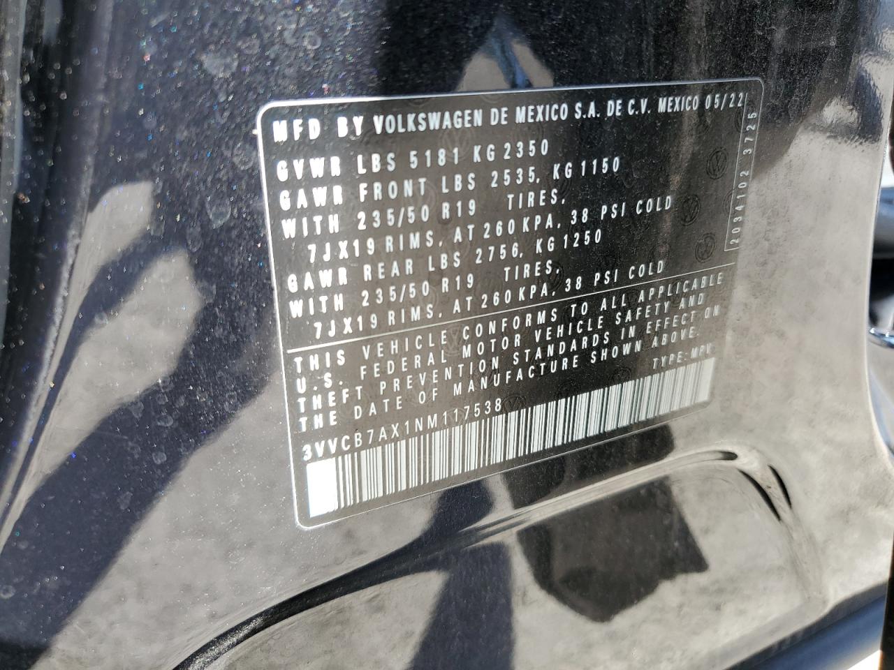 Lot #3303044614 2022 VOLKSWAGEN TIGUAN SE