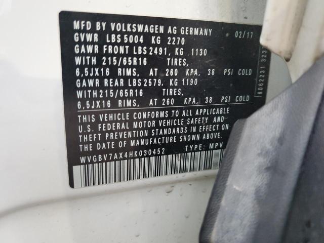 2017 VOLKSWAGEN TIGUAN S - WVGBV7AX4HK030452