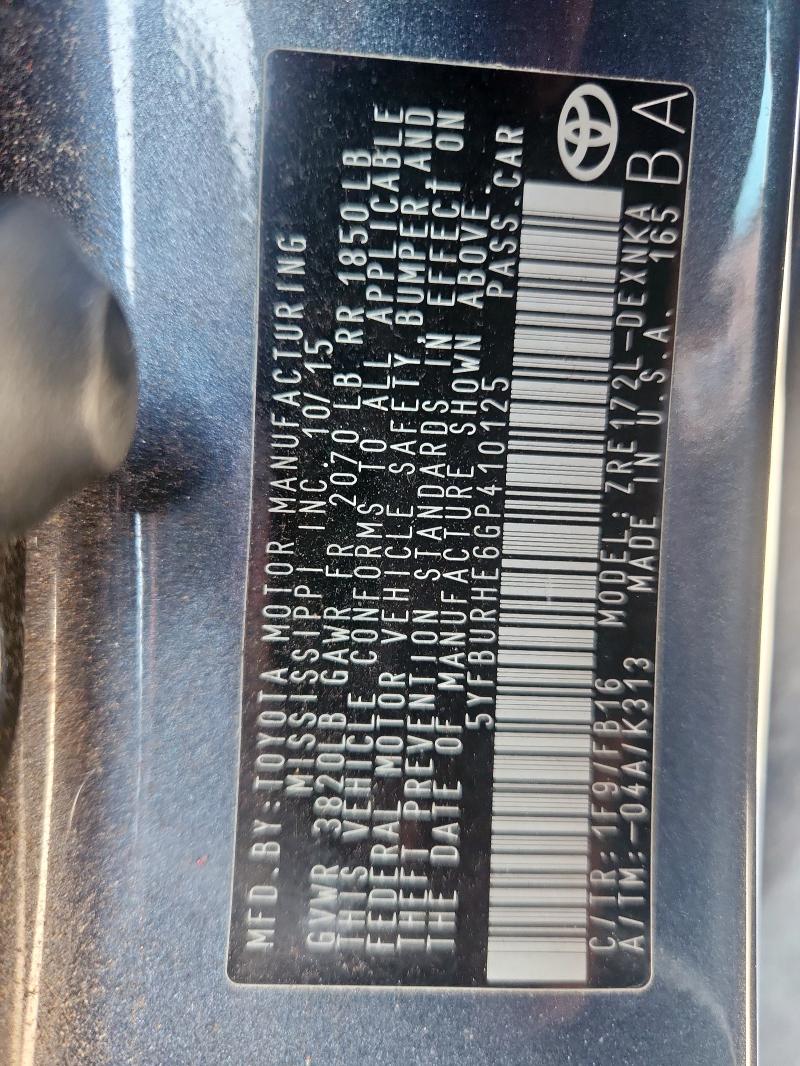 2016 TOYOTA COROLLA LE - 5YFBURHE6GP410125