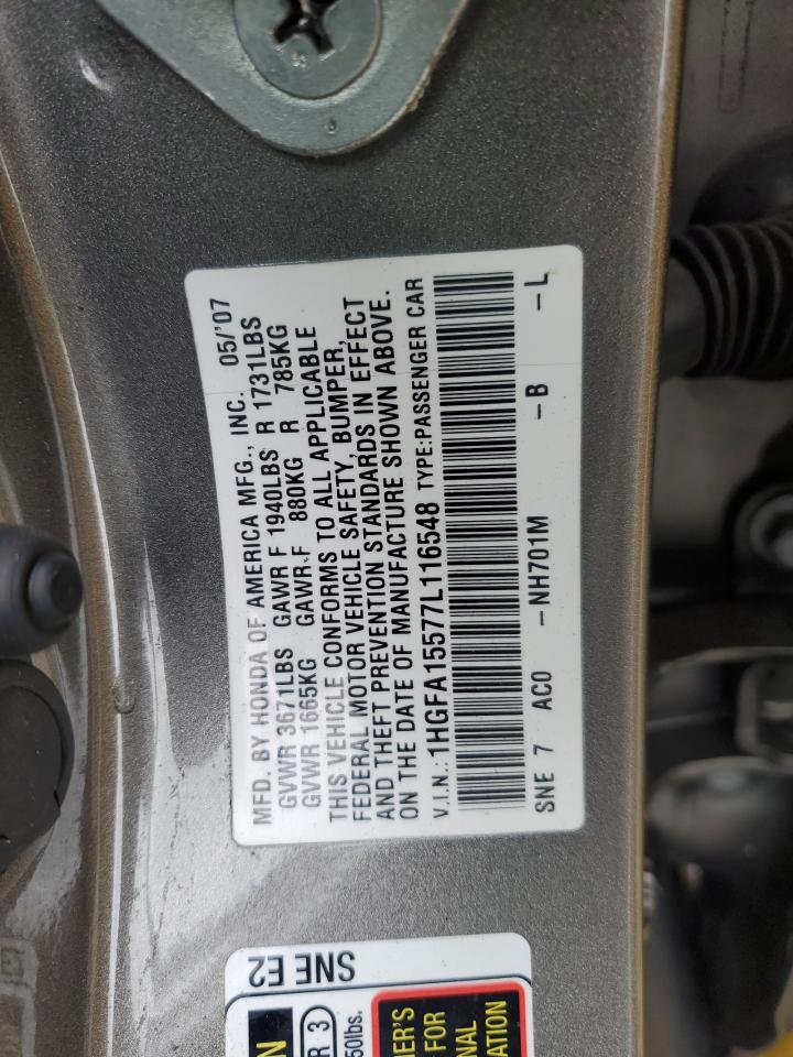 Lot #3311521234 2007 HONDA CIVIC LX
