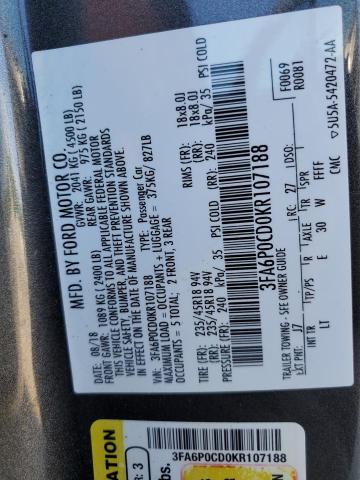 2019 FORD FUSION SEL 3FA6P0CD0KR107188